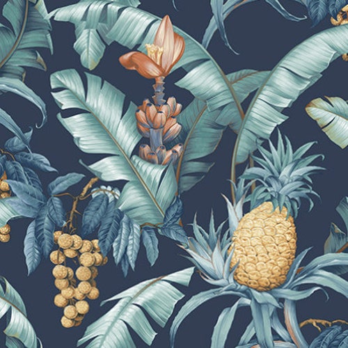 Golden Pineapple Navy Wallpaper