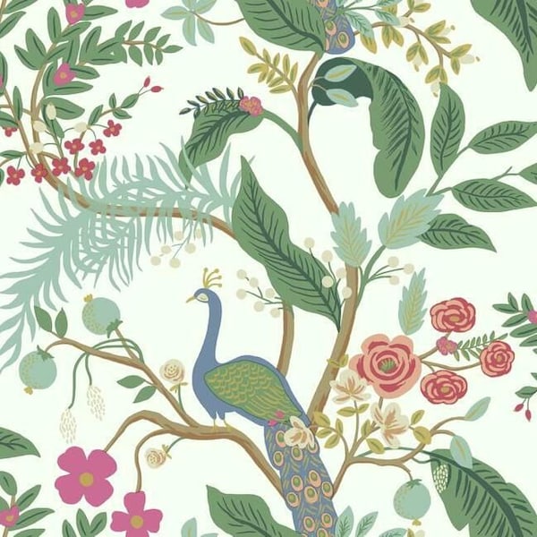 Periwinkle Blue Floral Peacock Wallpaper