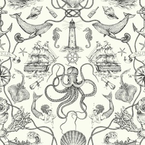 Nautical Mermaid Octopus Prepasted Wallpaper