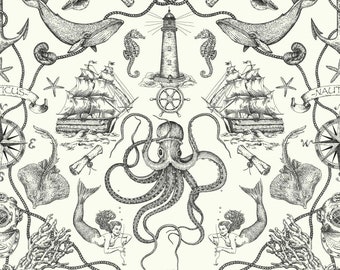 Nautical Mermaid Octopus Prepasted Wallpaper