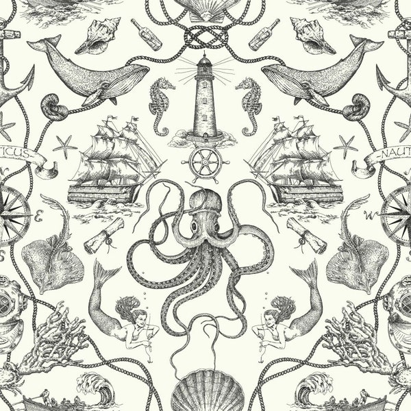 Nautical Mermaid Octopus Prepasted Wallpaper