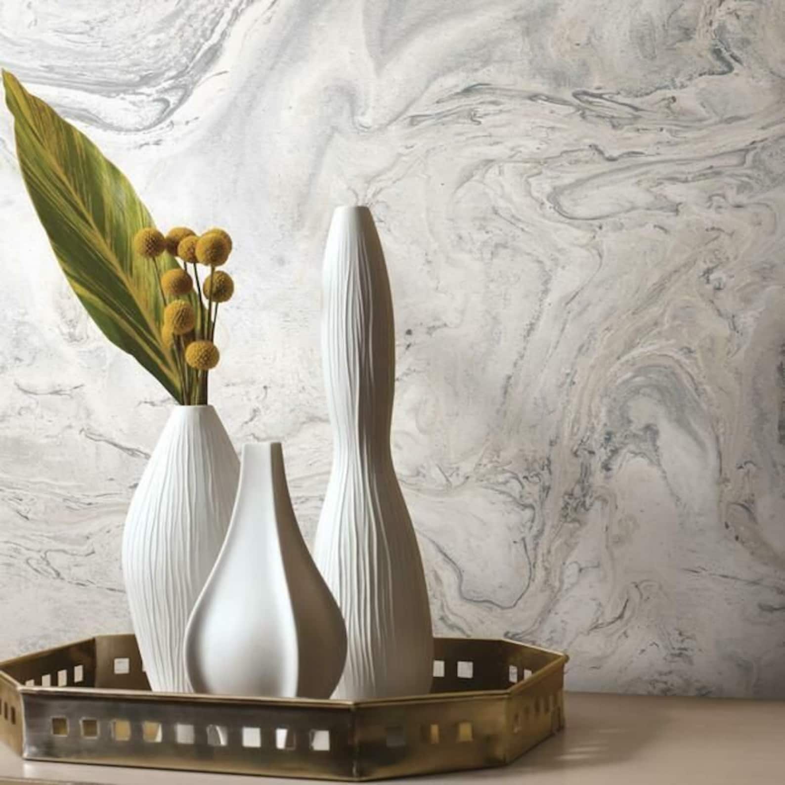 Oil And Marble White PEEL & STICK Wallpaper Etsy