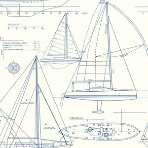 Yacht Blueprint White Wallpaper