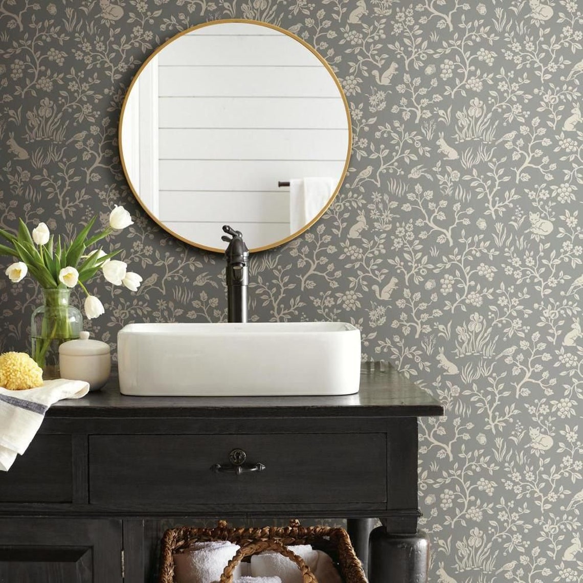 Gray Fox & Hare Magnolia Home Prepasted Wallpaper | Etsy