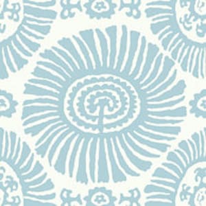 May include: A seamless pattern featuring a repeating design of light blue stylized flowers with a white background.