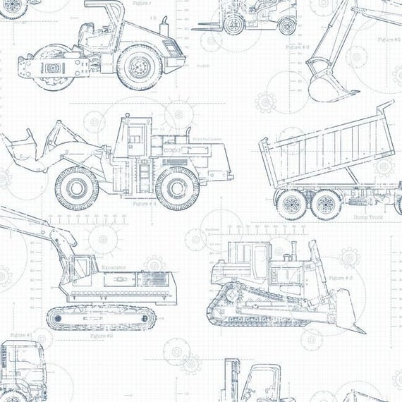 Tractor Truck Construction White Prepasted Wallpaper