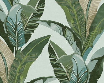 Aqua Bungalow Palm Leaf Wallpaper