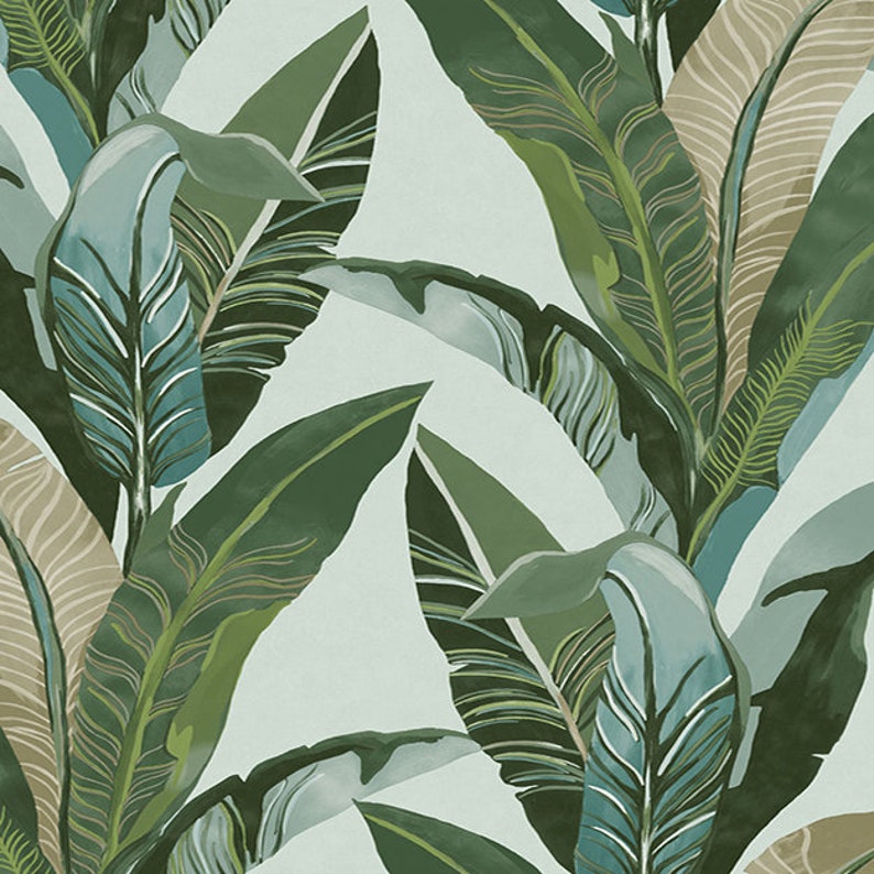 Aqua Bungalow Palm Leaf Wallpaper | Etsy