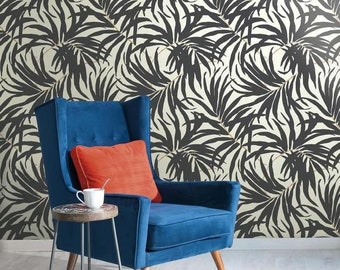 Black and White Bali Leaves Prepasted  Wallpaper