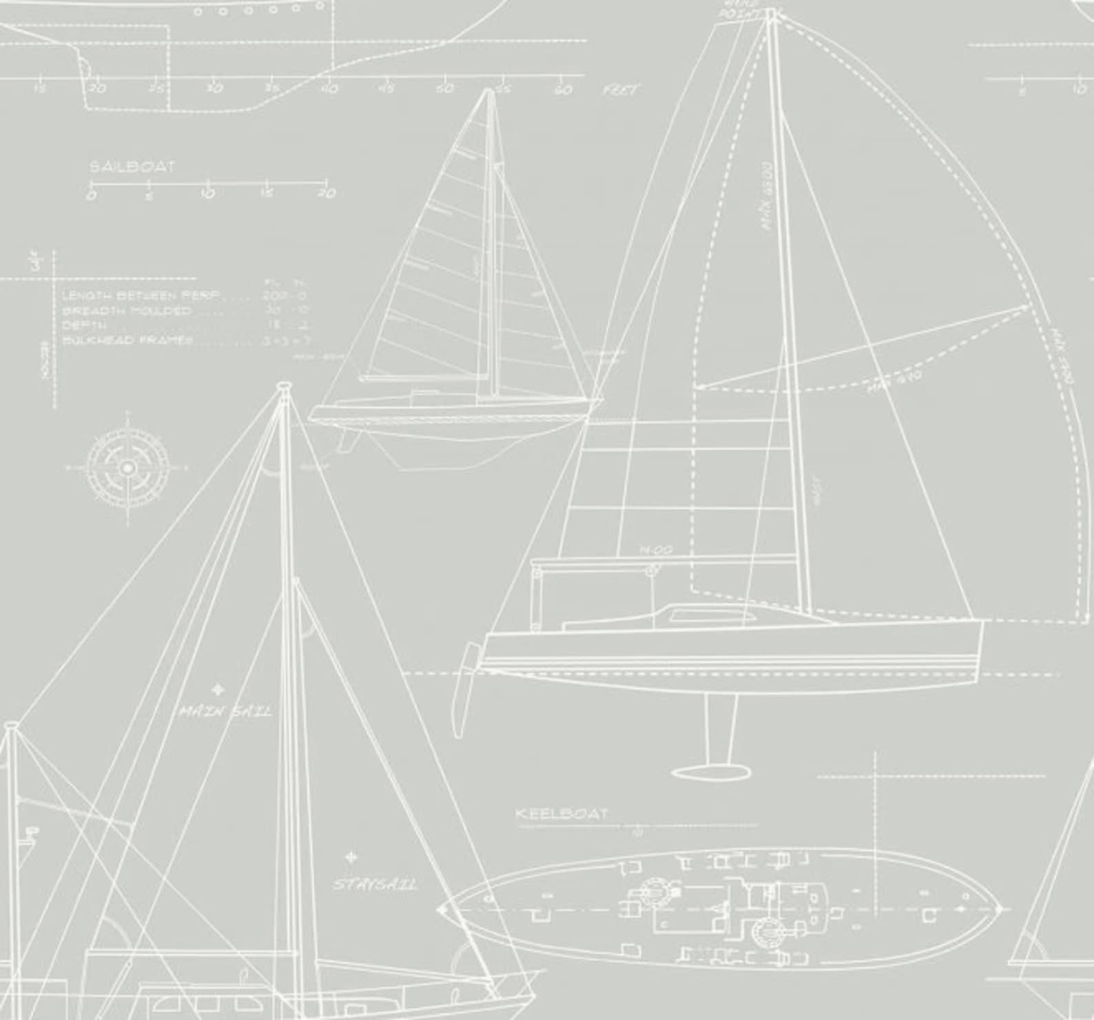 Yacht Blueprint Gray Wallpaper - Etsy