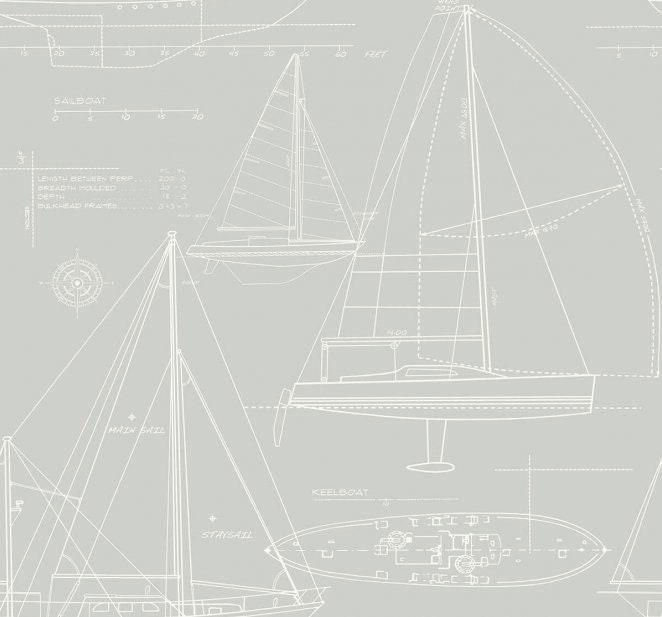Yacht Blueprint Gray Wallpaper - Etsy