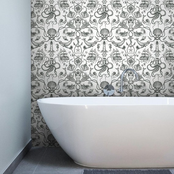 Nautical Mermaid Octopus Prepasted Wallpaper - Etsy Ireland Nautical Mermaid Octopus Prepasted Wallpaper - Etsy Ireland