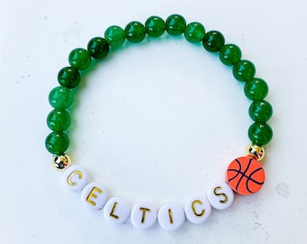 Boston Celtics Bracelet (Stone Beads) | Green Jade Beads | Celtics Bracelet | Boston Bracelet | Sports Bracelet |  | Basketball Bracelet