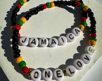 Jamaica Bracelet Set (Gold Letters) | One Love Bracelet | Bob Marley Bracelet | Jamaica Accessories | Jamaica Vacation | Jamaica Trip