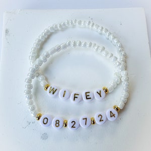 Wifey Bracelet Set | Wedding Date Bracelet | Gift for Bride | Bride Bracelet | Bachelorette Party Bracelet | Bridal Gift | Wife Bracelet