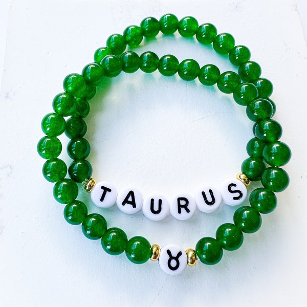 Taurus Bracelet Set (Stone Beads) | Zodiac Bracelet | Taurus Bracelet | Zodiac Gift | Green Jade Bracelet | June | Natural Stone Bracelet