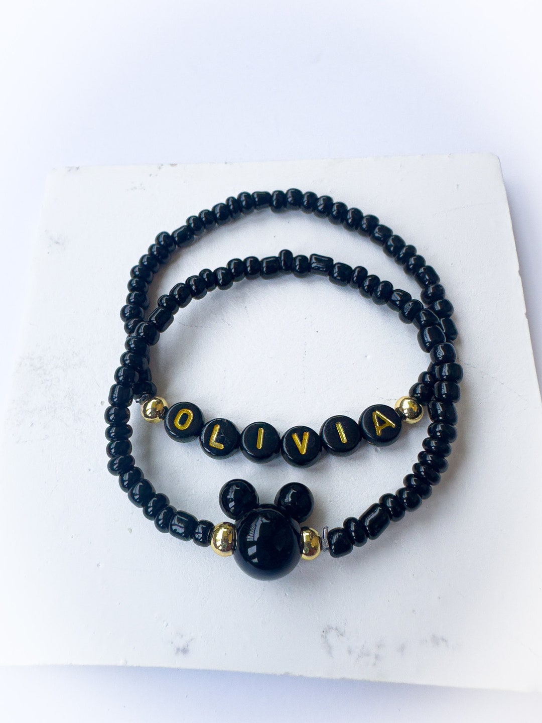 Black and Gold Disney Bracelet Set glass Beads Disney World Bracelet ...
