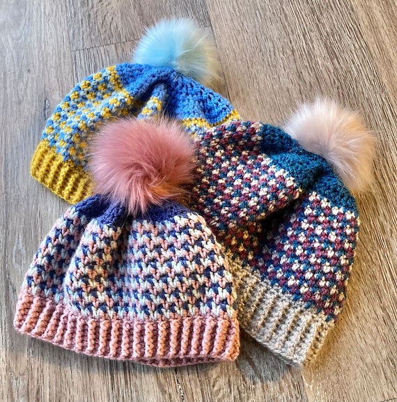 handmade crochet スパイク　ビーニー How to Crochet a granny spike stitch beanie with English