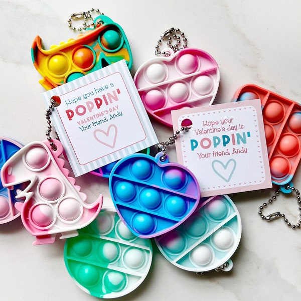 Set dinosaurushart Pop It valentijnscadeau voor kinderen | Niet-snoepklas Valentijnskaarten | Aangepaste Kid Pop It-sleutelhangers | Gepersonaliseerde kinderspeelgoed