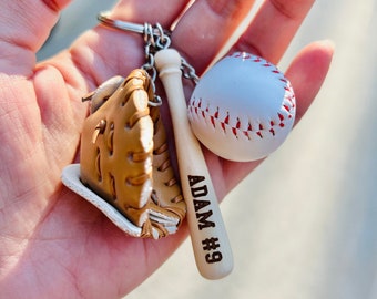 Baseball Key Chain | Mini Baseball Set Bag Tag | Custom for Baseball Game | Gift for Baseball Team | Gift for Athlete | Backpack Keychain