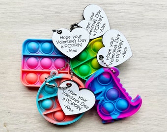 Set of Mixed Pop Its Valentines Gift For Kids | Non Candy Classroom Favor | Custom Kid Pop It Keychains | Personalized Kid Fidget Toy