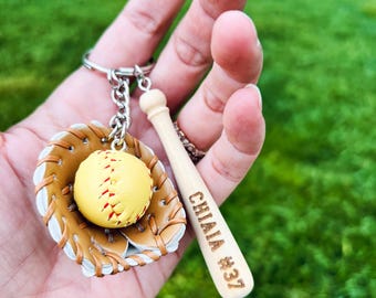 Custom engraved softball baseball key chain | Softball Keychain | Bag tag | Softball key chain | Custom engraved baseball for sports lover