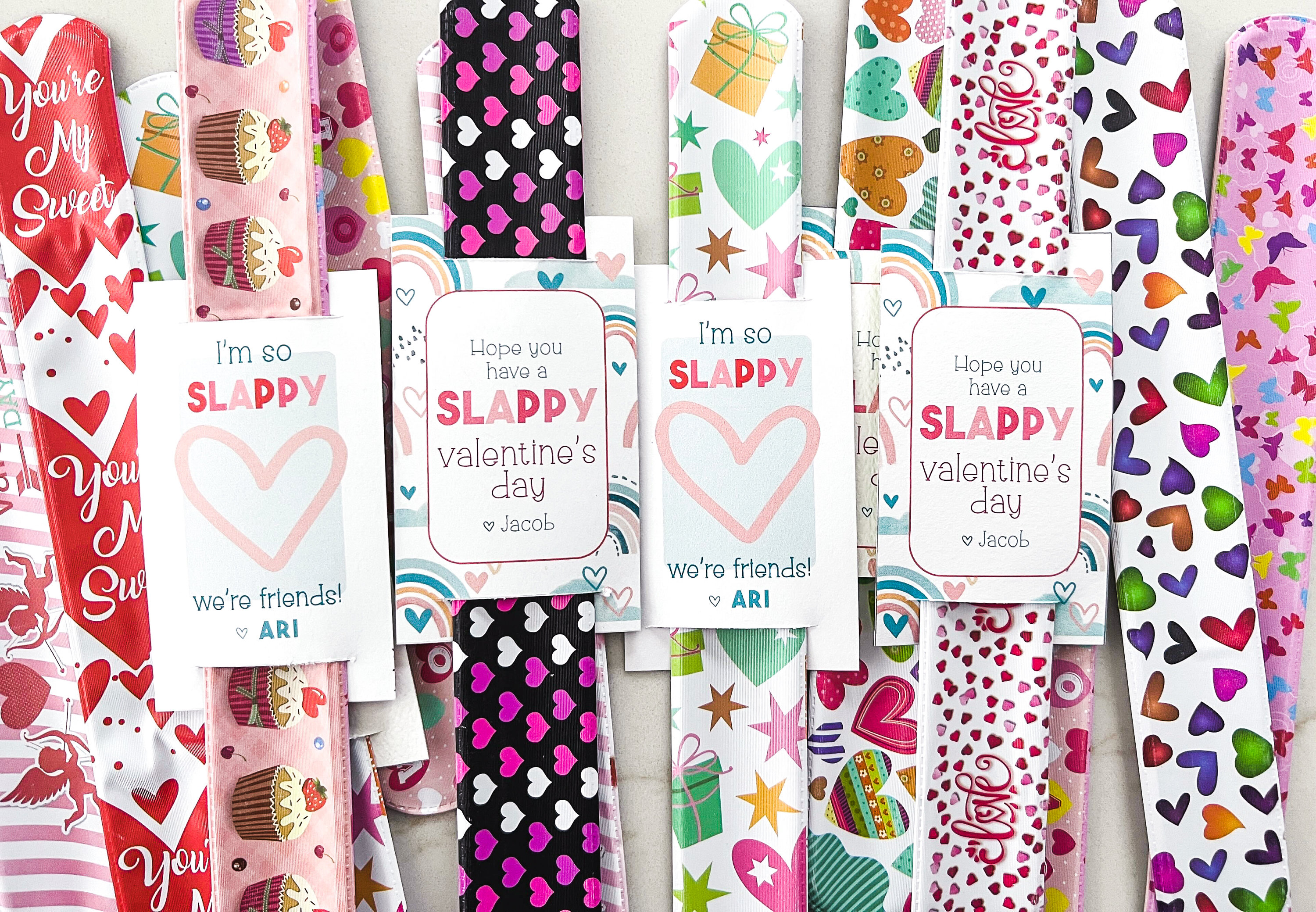 Valentines Day Personalized Slap Bracelet Classroom Gift | Slappy Valentine&#39;s Day Gift For Kids | Non Food Party Favor | Candy Free Kid Toys