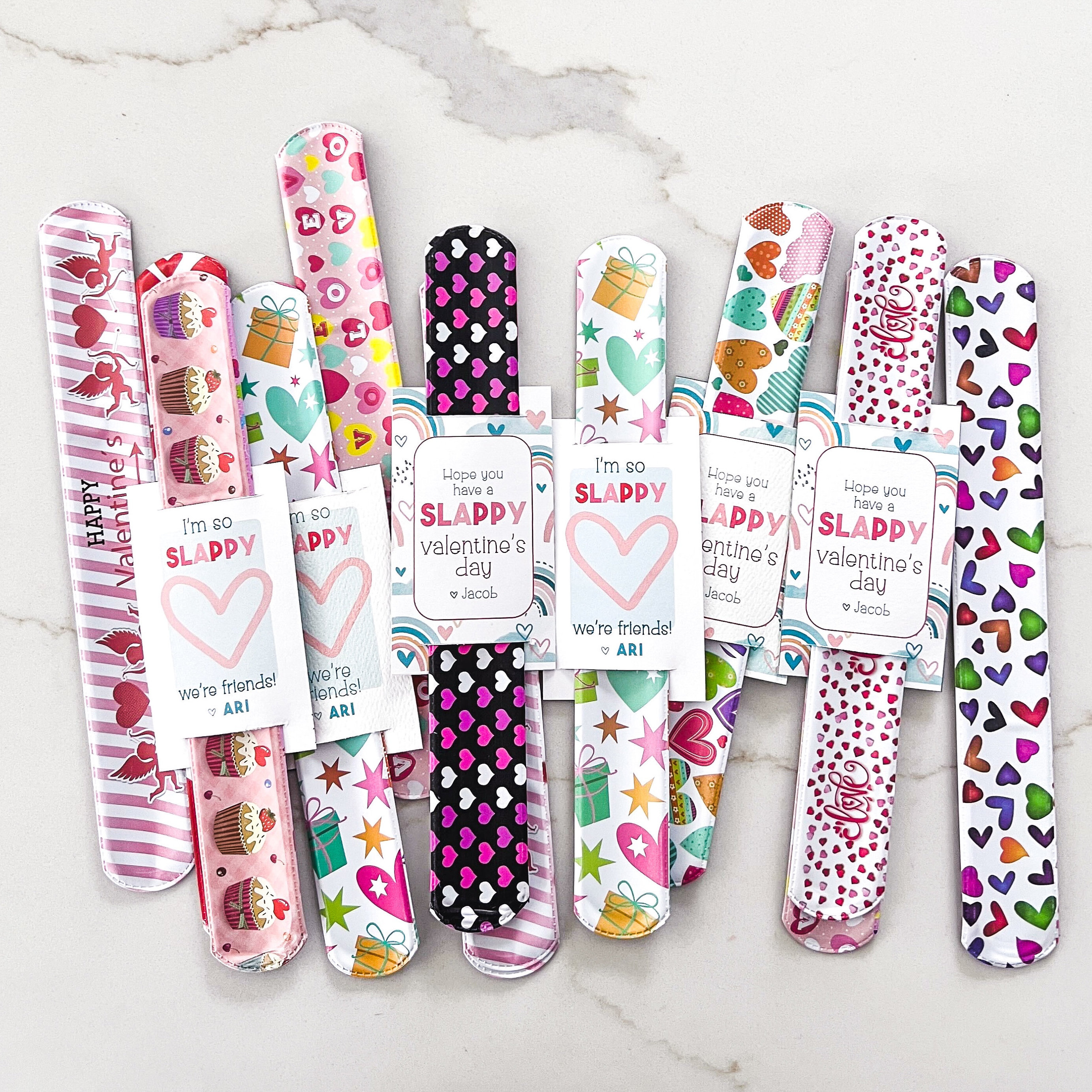 Valentines Day Personalized Slap Bracelet Classroom Gift | Slappy Valentine&#39;s Day Gift For Kids | Non Food Party Favor | Candy Free Kid Toys