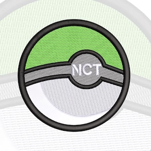 May include: A circular embroidered patch featuring a stylized design with a bright green upper half and a white lower half, separated by a horizontal gray band. A central gray circle contains the white embroidered text NCT in capital letters.