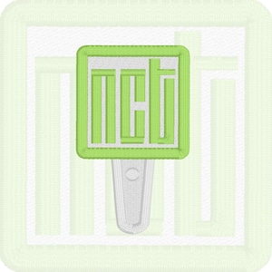 May include: A square embroidered patch featuring a light green border and a white center. The center displays the letters NCT in a stylized, blocky light green font. Below the letters is a white handle shape with a small circular detail.