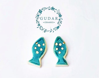 Unique Handmade Polk -a- Dot Earrings, Stud Earrings for Sea Lovers, fishes and a lot of fun