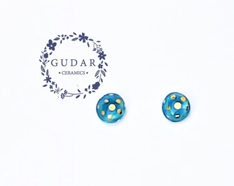 Unique Handmade Polk -a- Dot Earrings, Stud Earrings for Dots Lovers, Blue sphere and a lot of fun