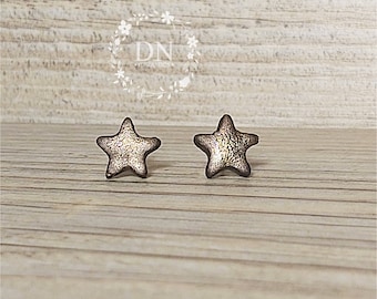 Unique Handmade Vintage Ceramic Star Stud Earrings, Shine like a Star, dark Gold, DNCeramics
