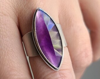 US10 Amethyst ring. Faceted Amethyst Ring. Chromafusion Jewelry.