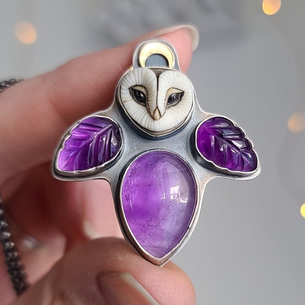 Amethyst Owl. Amethyst. Purple Owl. Porcelain. Owl and Moon. Chromafusion Jewelry. Laura Mears Owl.