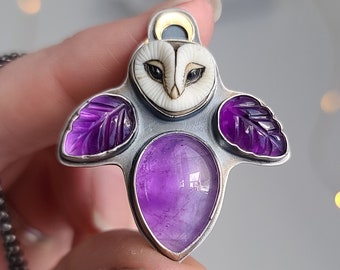 Amethyst Owl. Amethyst. Purple Owl. Porcelain. Owl and Moon. Chromafusion Jewelry. Laura Mears Owl.