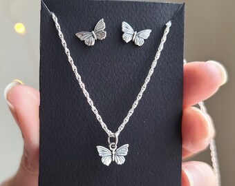 Butterfly Set. Earrings and Necklace. Solid sterling silver. Butterfly Jewelry. Chromafusion jewelry.