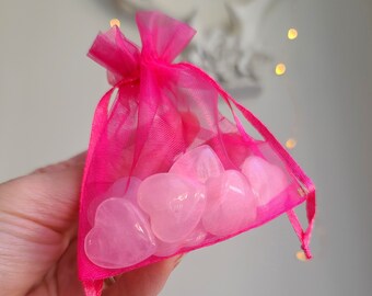 Mother's Day Gift. Set of 10 Rose Quartz Hearts. Gift Ready Pouch of 10 Rose Quartz Palm Stones. Gift of Love. Chromafusion Jewelry.