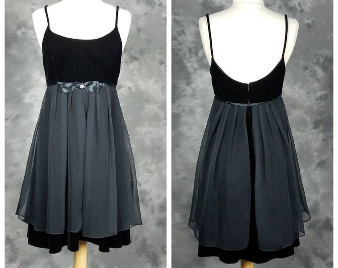 90s Black Velvet Baby Doll Dress, Empire Waist CDC Evening Mini