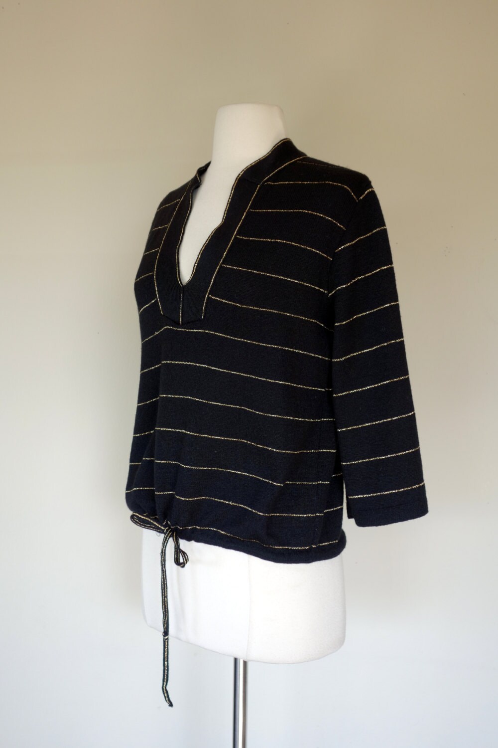 1980's Black Sweater W/ Metallic Gold Stripes Long Sleeve | Etsy