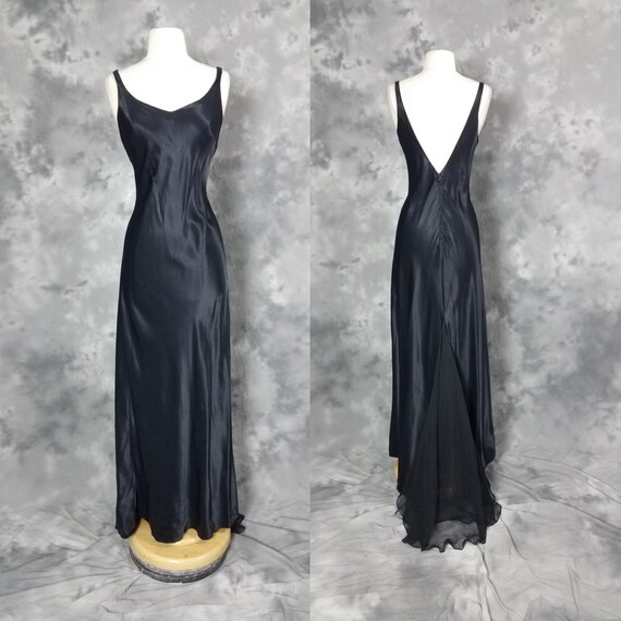 1990s liquid satin gown, low back slip dress, floo