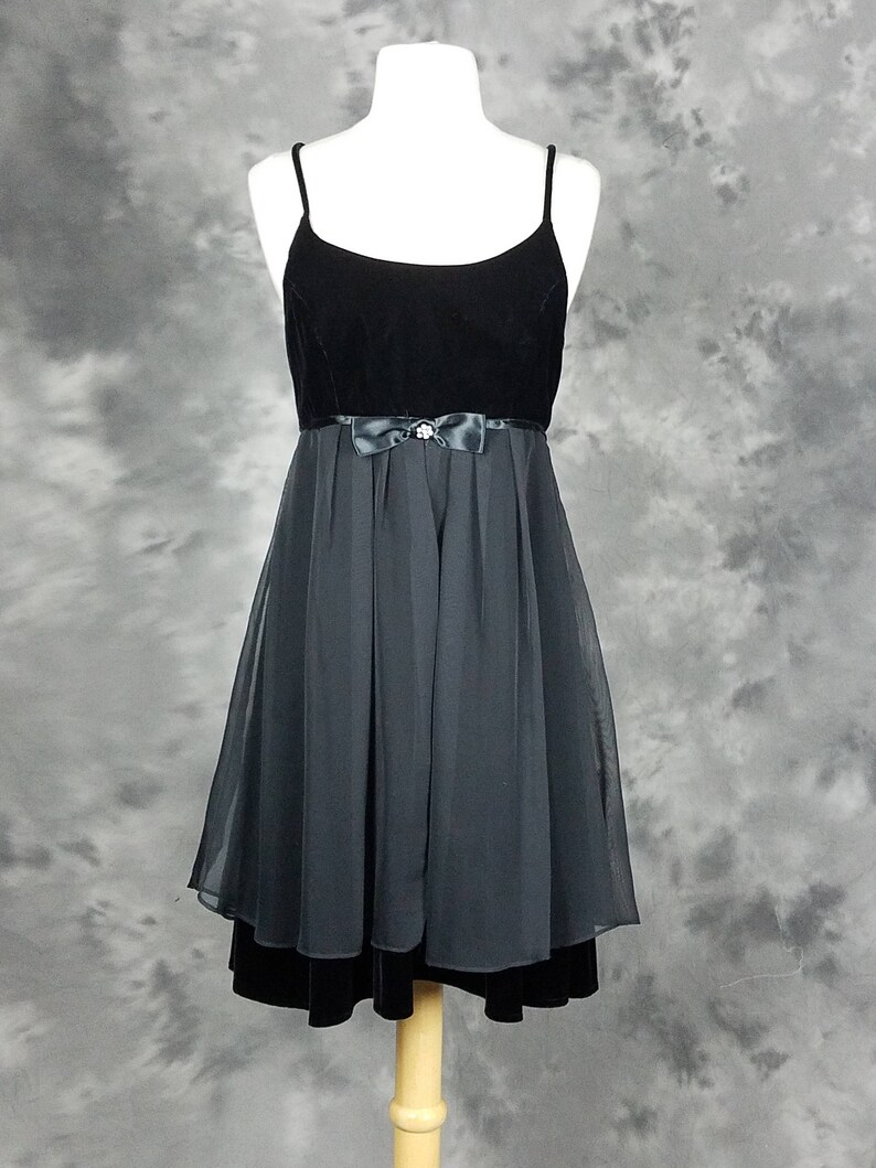 90s black velvet baby doll dress empire waist CDC evening Etsy