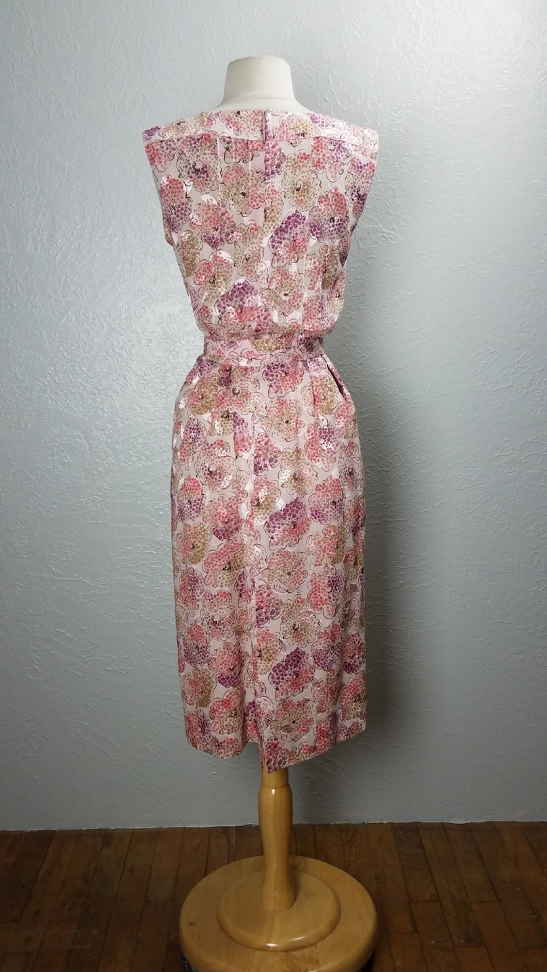 large sleeveless summer dress 1960s pink floral belted day dress