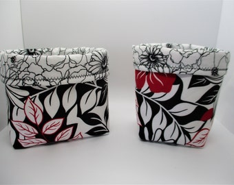 Set of 2 Beautiful Flower Design Reversible Adjustable Fabric Baskets - Storage Bin - Organizer Bin - Changing Size Fabric Baskets