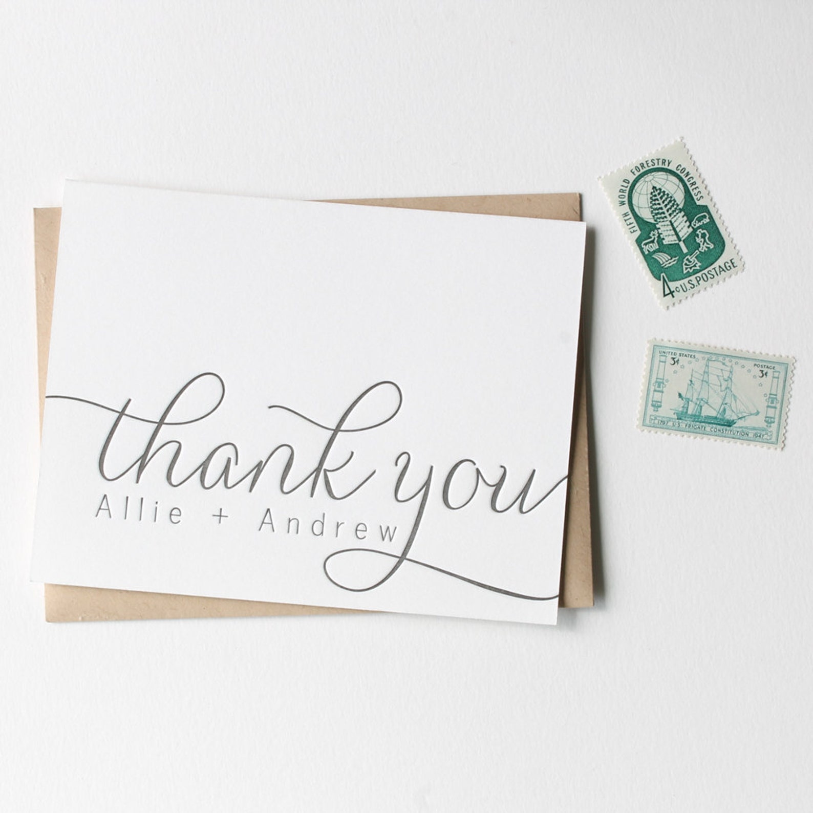 Letterpress Thank you cards personalized with names Etsy