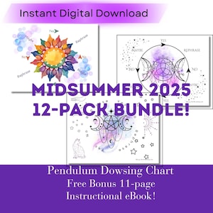 Sun & Moon Pendulum Dowsing Charts: 12 Printable Divination Boards (PDF Download, 8.5x11&quot;)