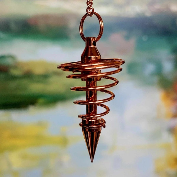 Customized Spiral COPPER Reiki Infused Pendulum | Personalized Crystal Top| Bonus Instructions | Free Carry Bag | Free Shipping