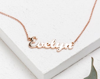 Rose Gold Name Necklace | Custom Name Necklace | Script Name Necklace | Rose Gold Nameplate Necklace | Name Jewellery | Personalised Gift UK