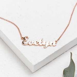 Rose Gold Name Necklace Custom Name Necklace Script Name Necklace Rose Gold Nameplate Necklace Name Jewellery Personalised Gift UK image 1