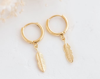 Gold Feather Huggies • Silver Feather Hoops • Dainty Gold Huggies • Feather Huggie Hoops • Feather Jewellery • Minimalist Feather Earrings